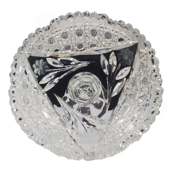 Vintage Etched Crystal 5" Compote Candy Dish Sawtooth Rim Pedestal - Picture 4 of 8